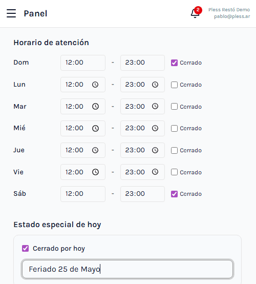 Horarios claros y cierres especiales