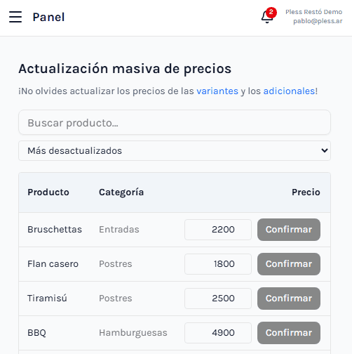 Actualizá precios en segundos